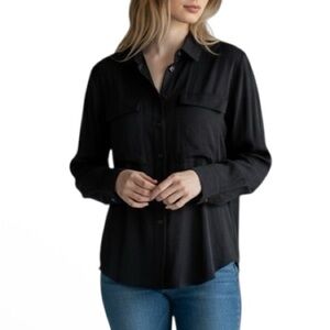 Banana Republic Black Button Down Blouse S | Minimalist Workwear Classic Chic